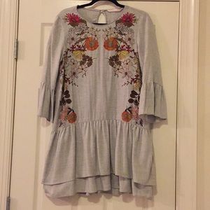Zara Grey Floral Drop-waist Dress